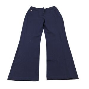 St John Sport Trousers Women 10 Navy Blue Wide Leg Cotton Blend Workwear Pants
